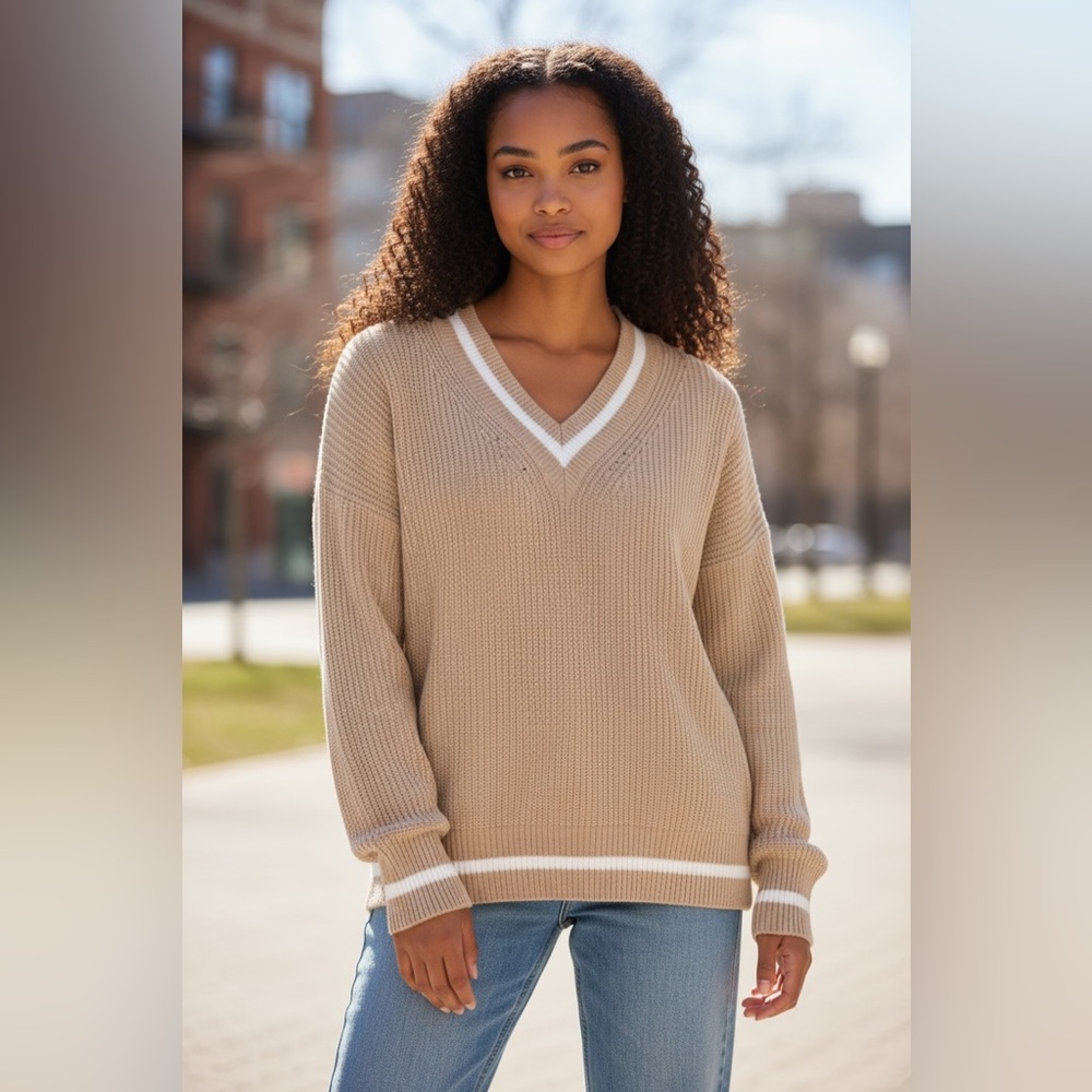 On 34th Women’s Tan V-Neck Sweater Size Large